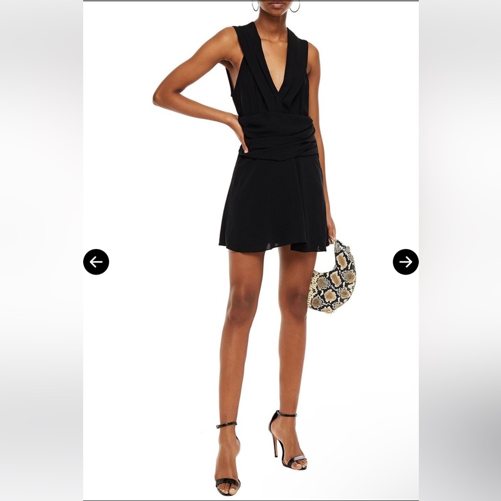 NWT IRO Biron Black Dress V Neck Pleated Draped Babydoll V-Neck Cocktail